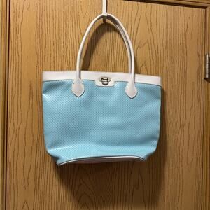 Liz Claiborne Light Blue and White Hobo Bag